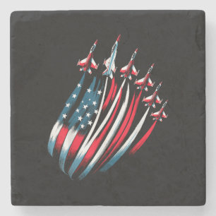 Patriotic USA Flag Fighter Jets Boys 4th of July Stone Coaster
