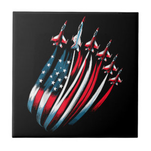 Patriotic USA Flag Fighter Jets Boys 4th of July Tile