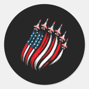 Patriotic Usa Flag Fighter Jets Boys Mens 4th Of J Classic Round Sticker