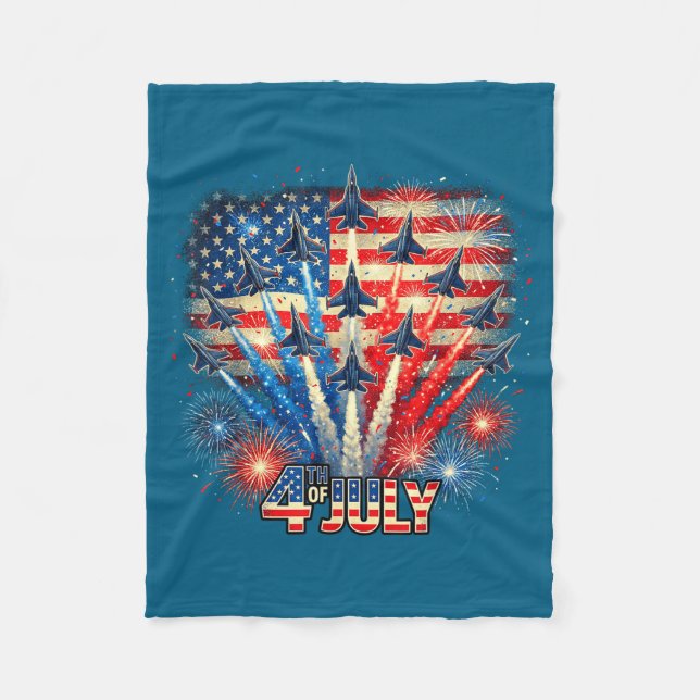 Patriotic Usa Flag Fighter Jets Illustration Fleece Blanket (Front)