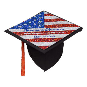 Patriotic USA Flag Glitter Graduation Cap Topper