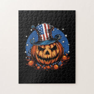 Patriotic USA Flag Halloween Pumpkin Jigsaw Puzzle