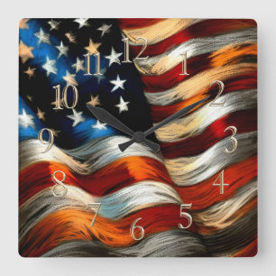 Patriotic USA Flag Hard Pastel Square Wall Clock