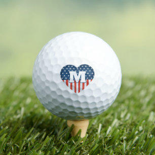 Patriotic USA Flag Heart Personalized Monogram  Golf Balls