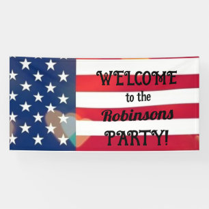 Patriotic USA Flag hearts with calligraphy text Banner