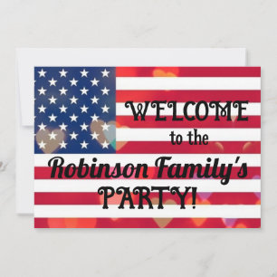 Patriotic USA Flag hearts with calligraphy text  Invitation
