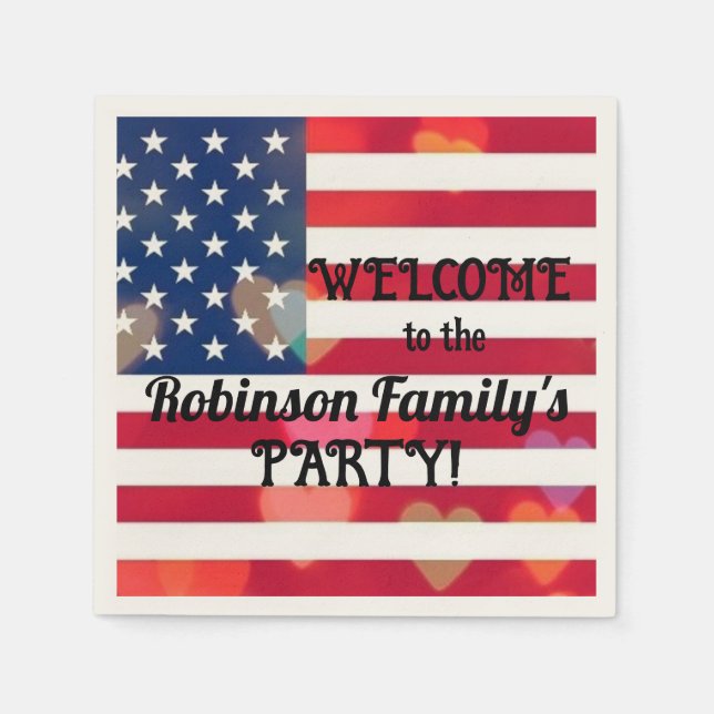 Patriotic USA Flag hearts with calligraphy text  Napkin (Front)