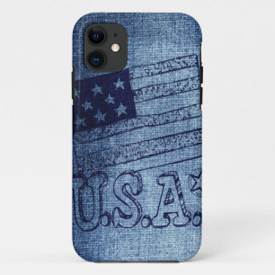 Patriotic USA Flag in Denim Blue iPhone 11 Case