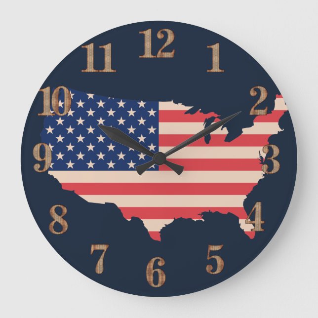 Patriotic USA Flag  Large Clock (Front)