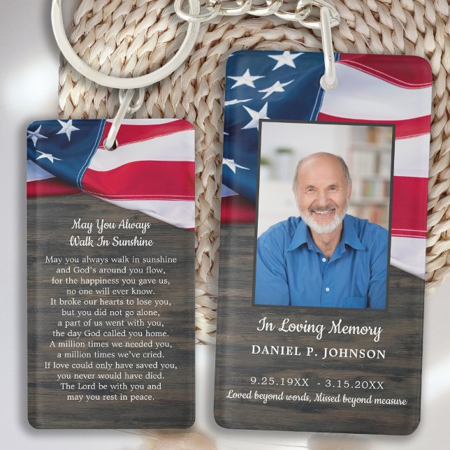 Patriotic USA Flag Memorial Funeral Prayer Card Keychain (Creator Uploaded)