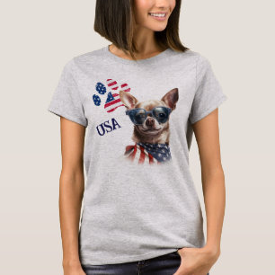 Patriotic USA Flag Paw Print Chihuahua Dog T-Shirt
