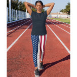 Patriotic USA Flag Red White Blue Stars Stripes Leggings<br><div class="desc">The all American, Stars and Stripes, Old Glory, Star-Spangled Banner, USA flag, red blue and white, stars and stripes, modern, cool, chic, stylish, breathable, hand sewn, womens full length fashion workout sports yoga gym running leggings pants, to show your pride, patriotism, love. The leggings stretches to fit your body, hugs...</div>