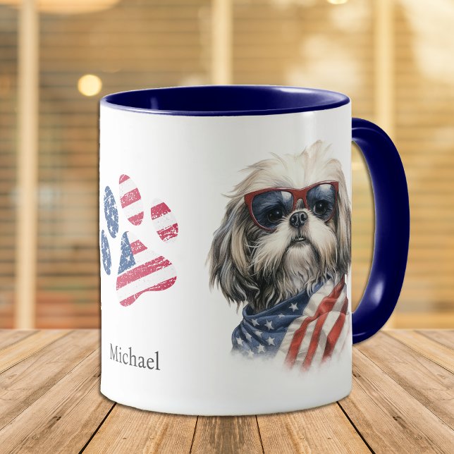 Patriotic USA Flag Shih Tzu Dog Mug (Creator Uploaded)