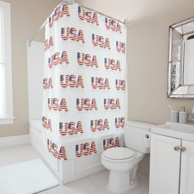 Patriotic USA Flag Shower Curtain (In Situ)