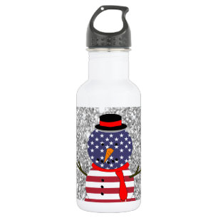 Patriotic USA flag Snowman Glitter Christmas 532 Ml Water Bottle