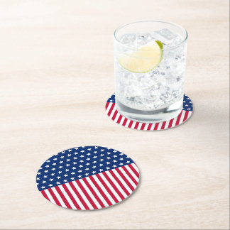 Patriotic USA Flag Stars & Stripes Red white Blue Round Paper Coaster