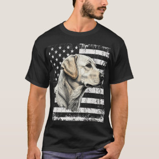 Patriotic Usa Flag Yellow Labrador Distressed T-Shirt