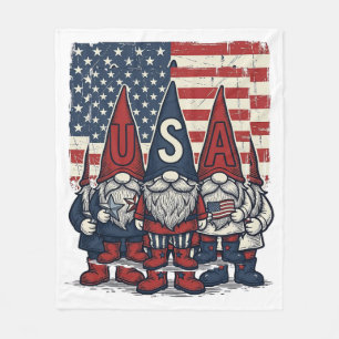 Patriotic USA Gnome Trio Vintage Vector Design_1 Fleece Blanket