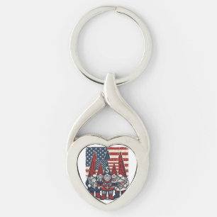 Patriotic USA Gnome Trio Vintage Vector Design_1 Keychain