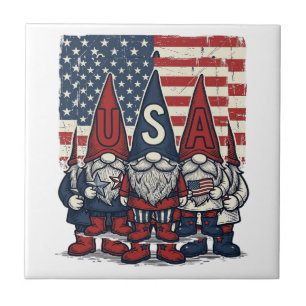 Patriotic USA Gnome Trio Vintage Vector Design_1 Tile