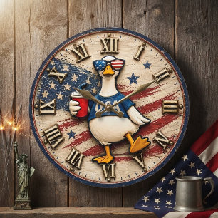 Patriotic USA Goose American Independence Day Large Clock