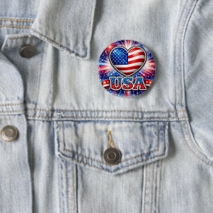 Patriotic USA Heart Button – American Flag