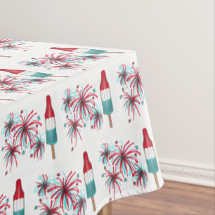 Patriotic USA July 4th Rocket Pop Fireworks Tablecloth