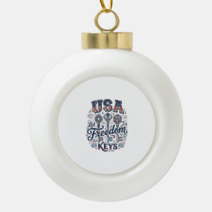 Patriotic USA Let Freedom Keys Vector Shirt Design Ceramic Ball Christmas Ornament
