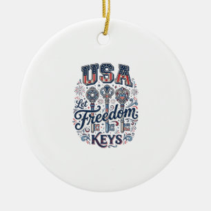 Patriotic USA Let Freedom Keys Vector Shirt Design Ceramic Ornament