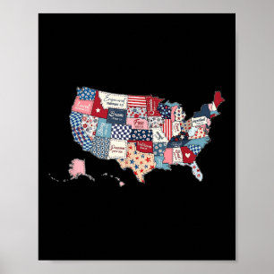 Patriotic Usa Map American Flag Usa Funny Happy 4t Poster