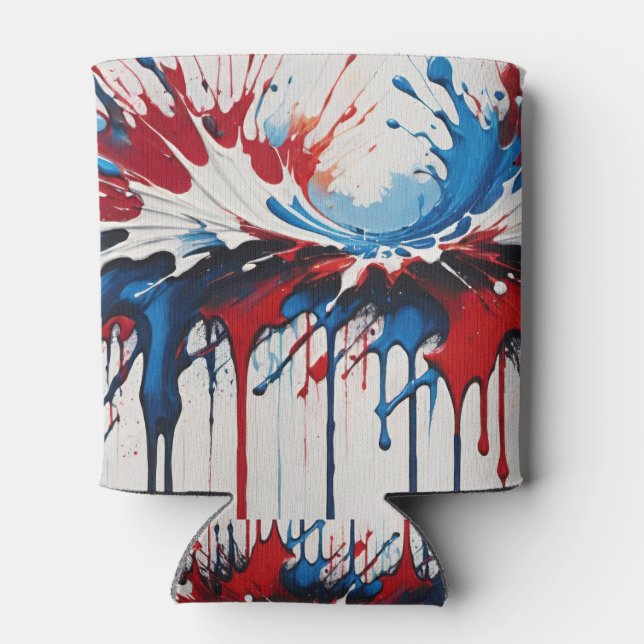 Patriotic USA Paint Splatter in Red White and Blue Can Cooler (Back)
