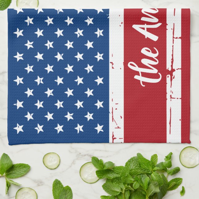Patriotic USA Personalized Name American Flag Kitchen Towel (Folded)