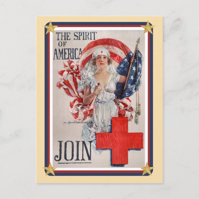 Patriotic USA - Red Cross Join Postcard (Front)