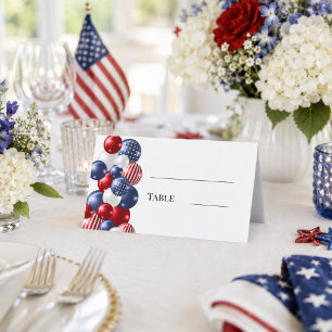 Patriotic USA red white balloons party Place Card