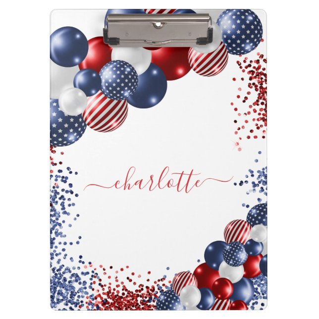 Patriotic usa red white blue balloons confetti clipboard (Front)