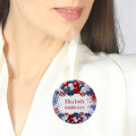 Patriotic USA red white blue flag name tag 1 Inch Round Button<br><div class="desc">White background. Decorated with patriotic colored  balloons in red blue and white. Blue and red sparkles. Personalize and add a name.</div>
