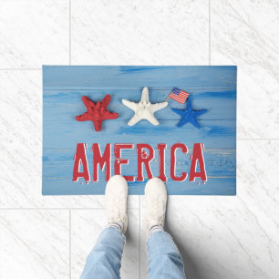 Patriotic USA Starfish With Flag Doormat