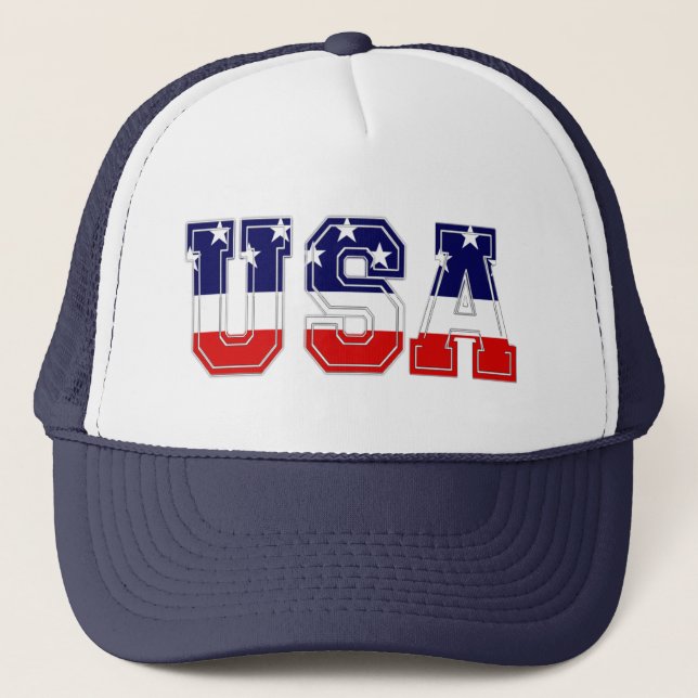 Patriotic USA Stars and Stripes Trucker Hat (Front)