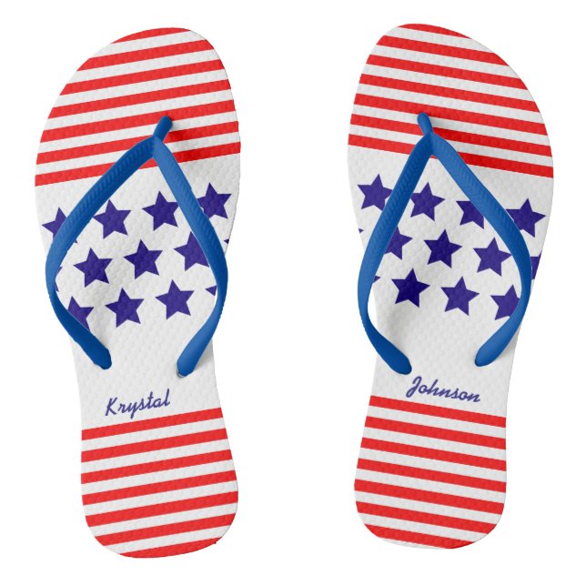 Patriotic USA Stars and Stripes with Name Flip Flops (Footbed)