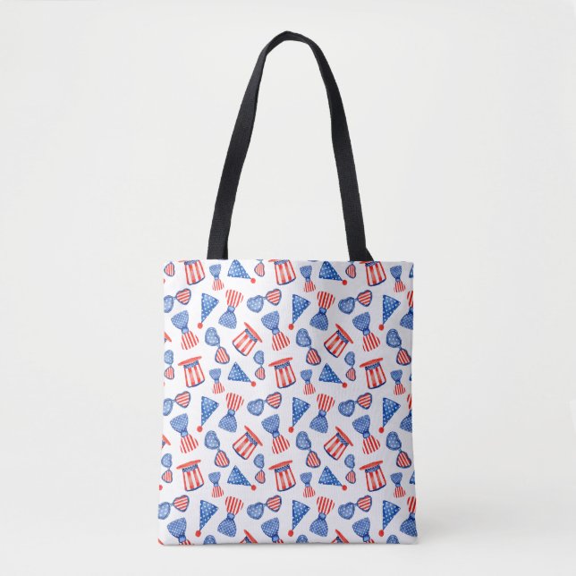 Patriotic USA Stars, Stripes, and Bow Ties Tote (Front)