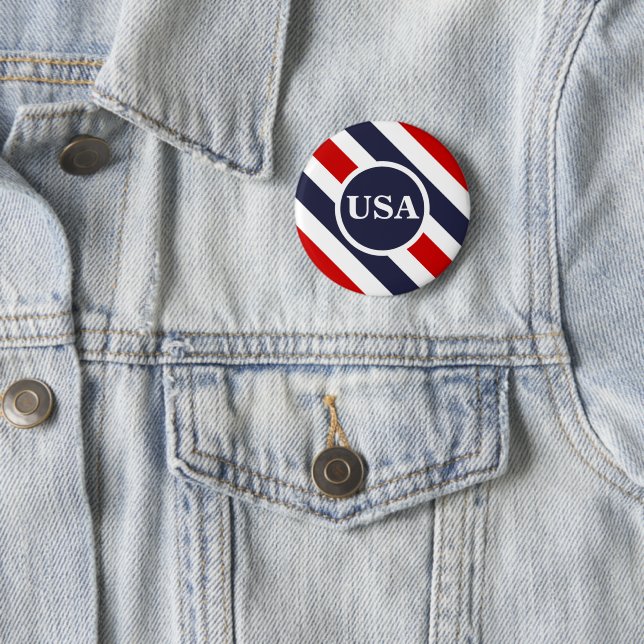 Patriotic USA Striped Round Button (In Situ)