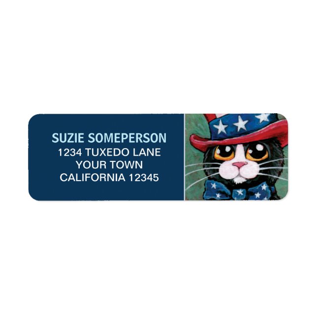 Patriotic USA Tuxedo Cat Return Address Label (Front)