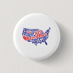 Patriotic USA Typography Map 1 Inch Round Button