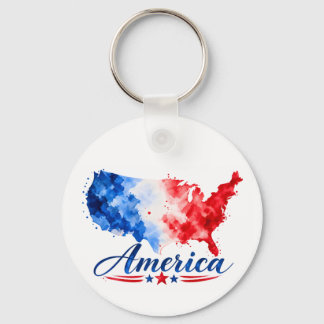 Patriotic USA Watercolor Map Keychain