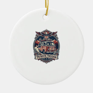 Patriotic Van Life Vector Graphic Tee_1 Ceramic Ornament