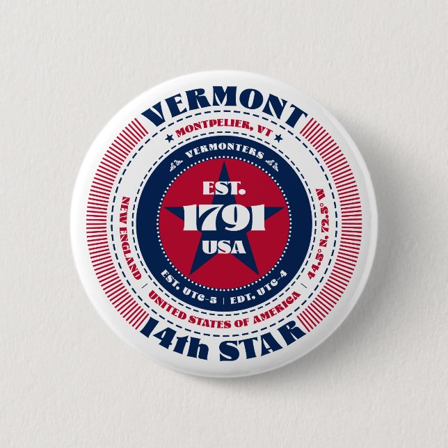 Patriotic Vermont Circle with State Details 2 Inch Round Button (Front)