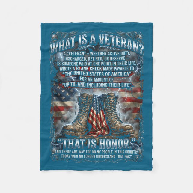 Patriotic Veteran Definition Blank Check Sacrifice Fleece Blanket (Front)