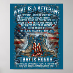 Patriotic Veteran Definition Blank Check Sacrifice Poster
