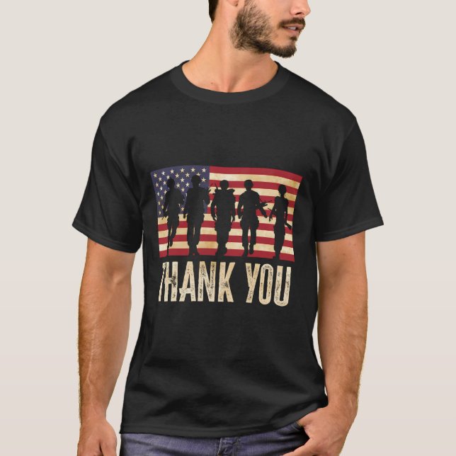 Patriotic Veterans 4Th Of July Thank You American  T-Shirt (Front)