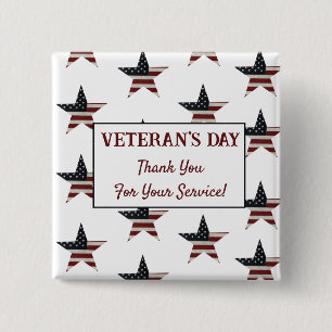 Patriotic Veteran's Day American Flag Star 2 Inch Square Button
